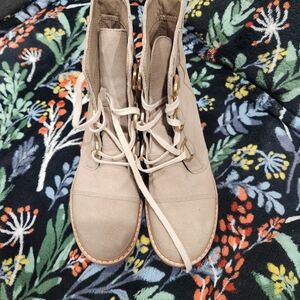 Sorel Beige Lace-Up Suede Ankle Boots with Gold Hardware